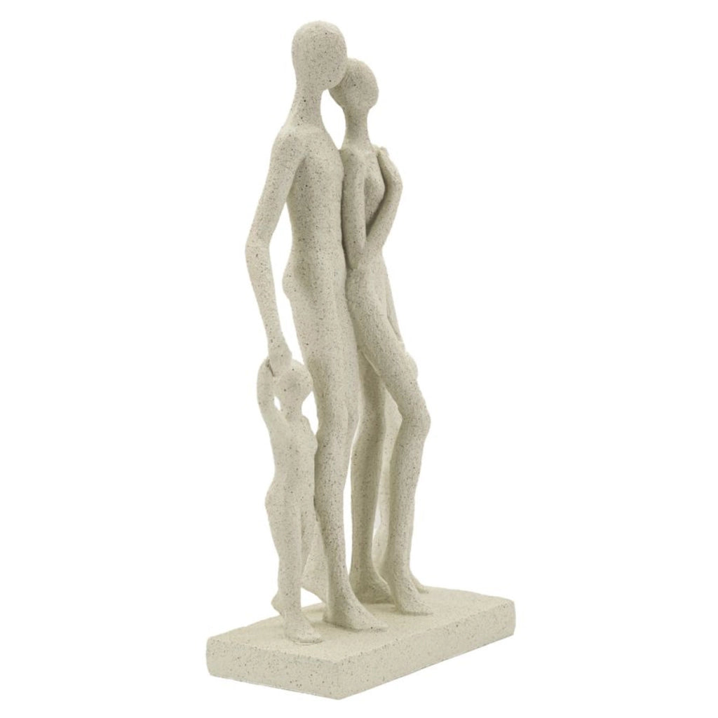 Statuetta famiglia Stons in resina color crema
