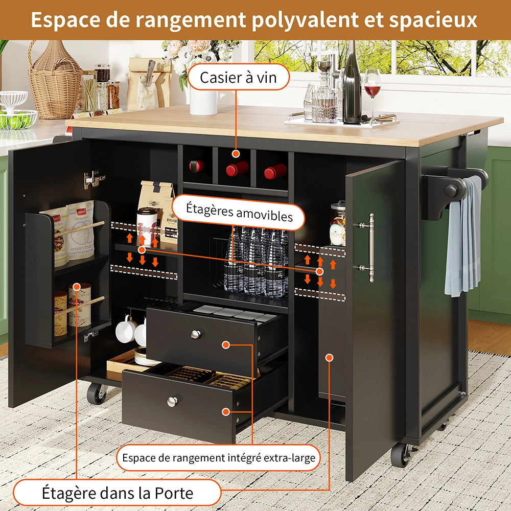 Isola cucina - Xylo - 120x73x92cm piano abbattibile bianco/nero
