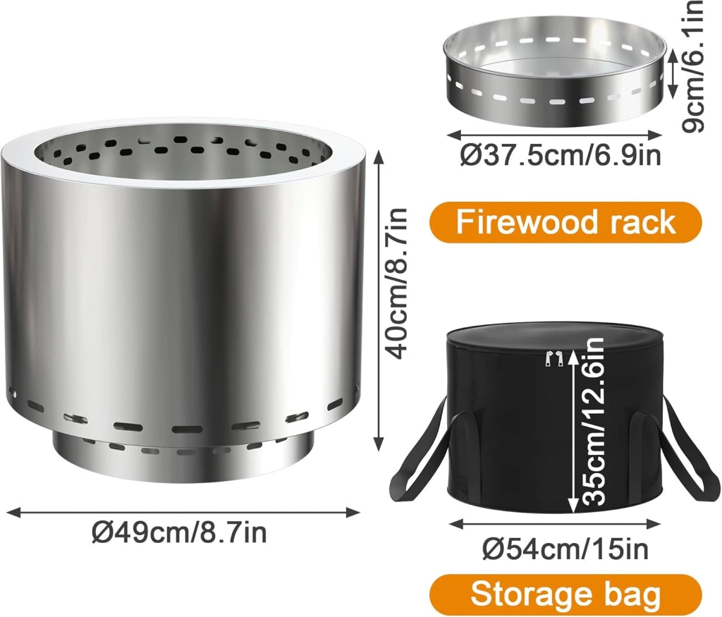 Fornello da campeggio a legna in acciaio inox Φ49 cm Solo Stove Campeggio Fornello da campeggio con custodia, grande braciere per campeggio, picnic, backpacking