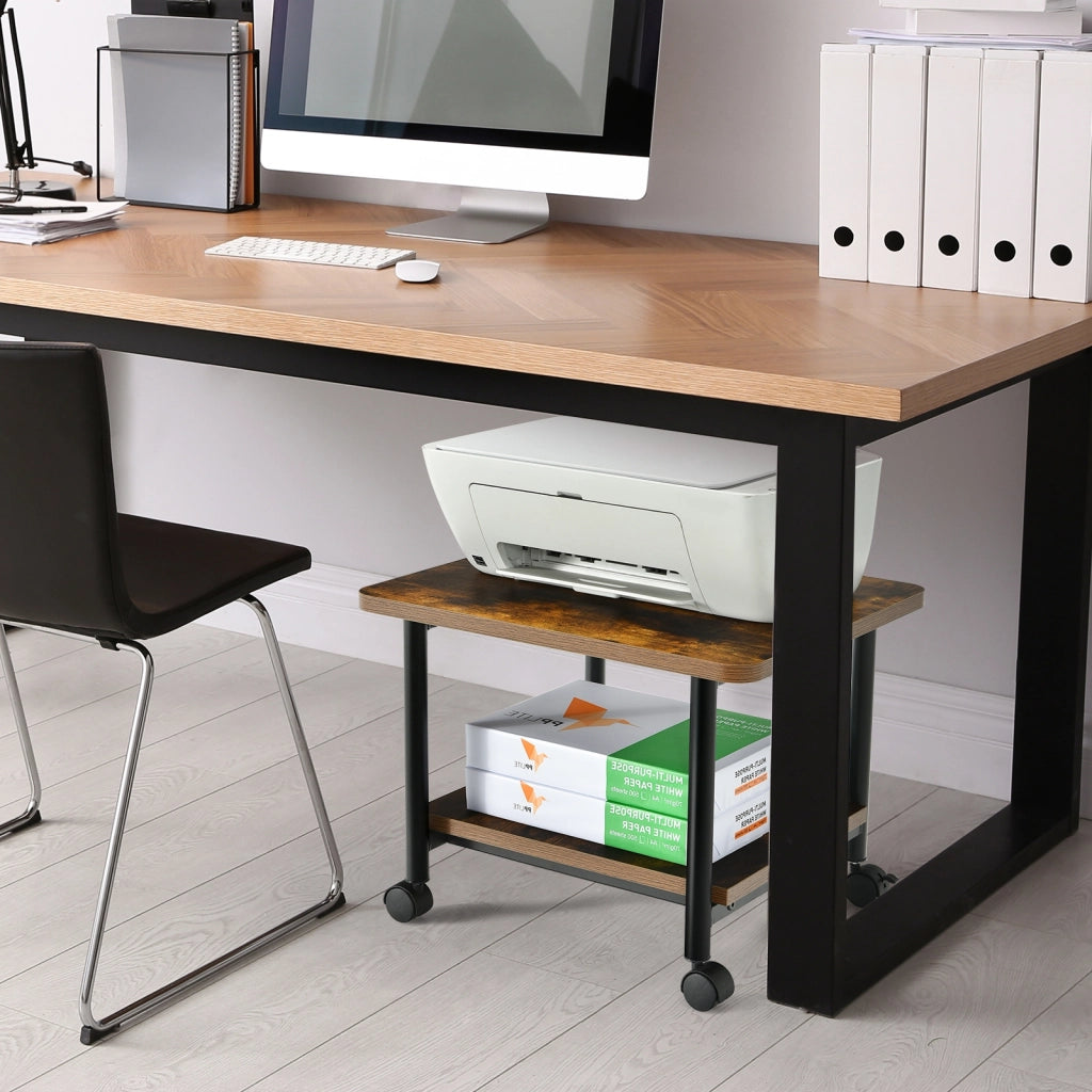 Tavolino in legno multifunzione con ruote girevoli-Mobiletto carrello con 2 ripiani 49x40x37cm Naturale