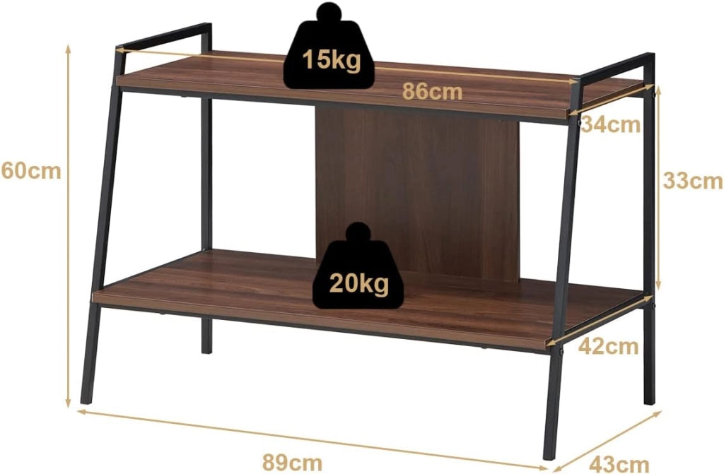 Mobile Porta TV, Scaffale a 2 Livelli con Ripiani di Stoccaggio, Ideale per TV Fino a 32 Pollici, 89x43x60 cm