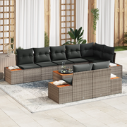 Set Divano da Giardino 9 Pezzi con Cuscini Grigio Polyrattan Acacia
