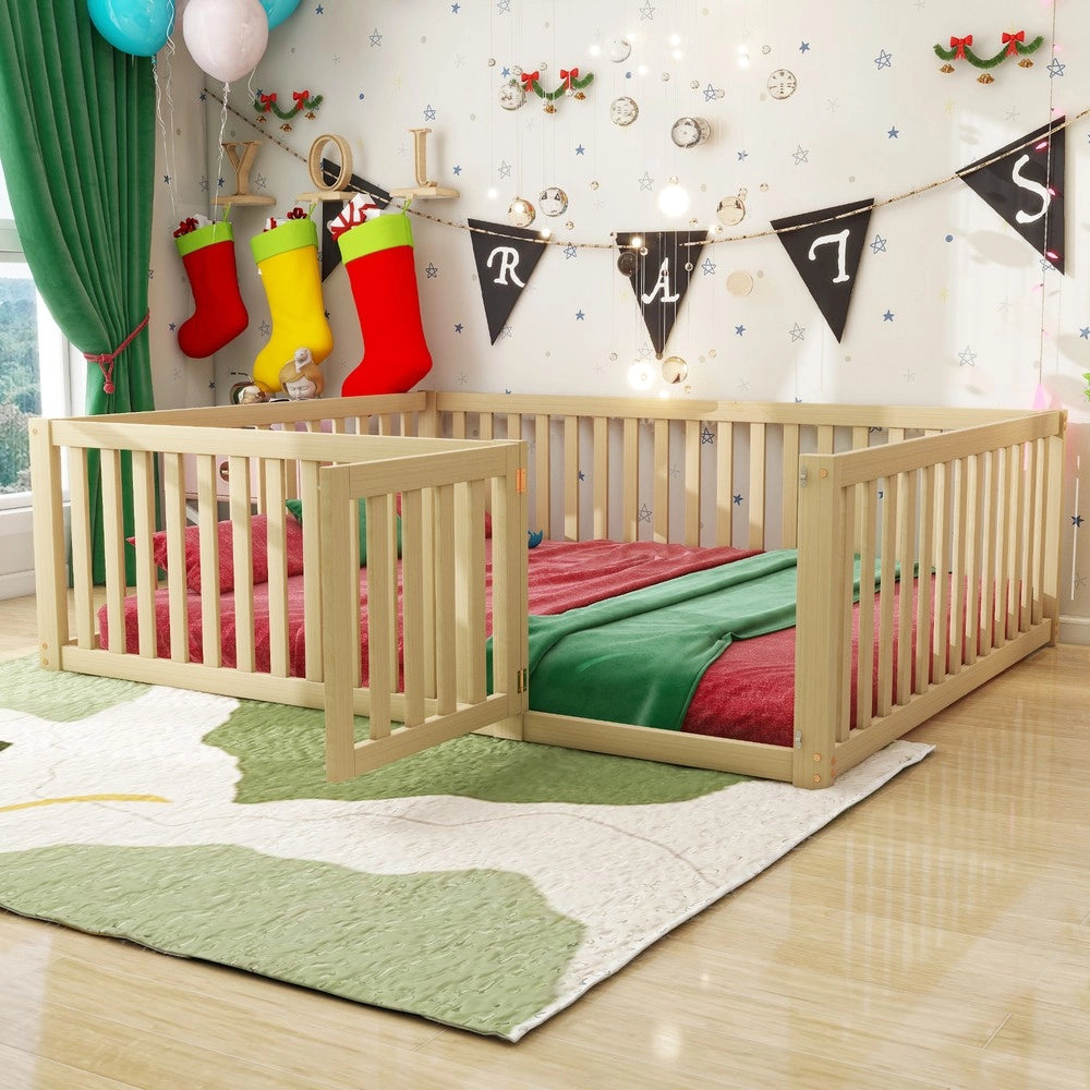 Letto per Bambini con Recinzione e Porta ¨C MINIMAL ¨C Legno 140x200