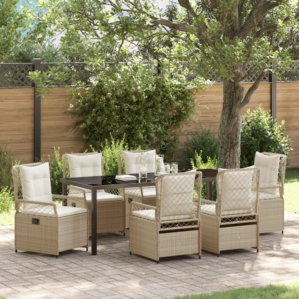 Set di Mobili da Giardino 7 Pezzi Beige Rattan Polimerico