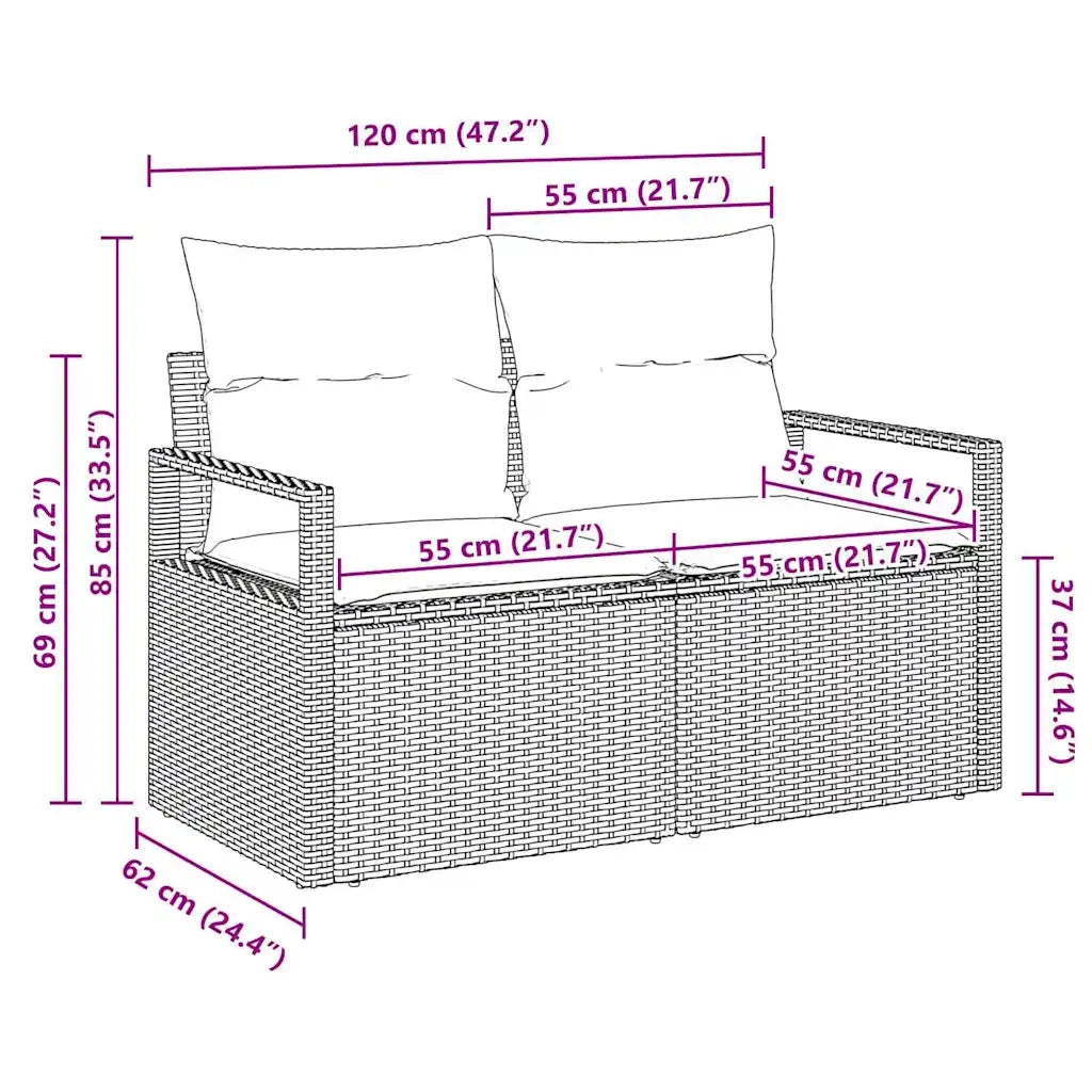 Divano da giardino con cuscino 120 x 62 x 69 cm. polyrattan 42006764