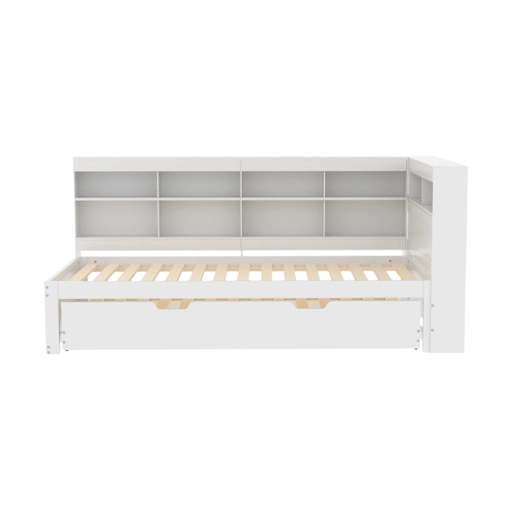 Divano letto multifunzionale con letto estraibile 90x200 cm; USB; bianco