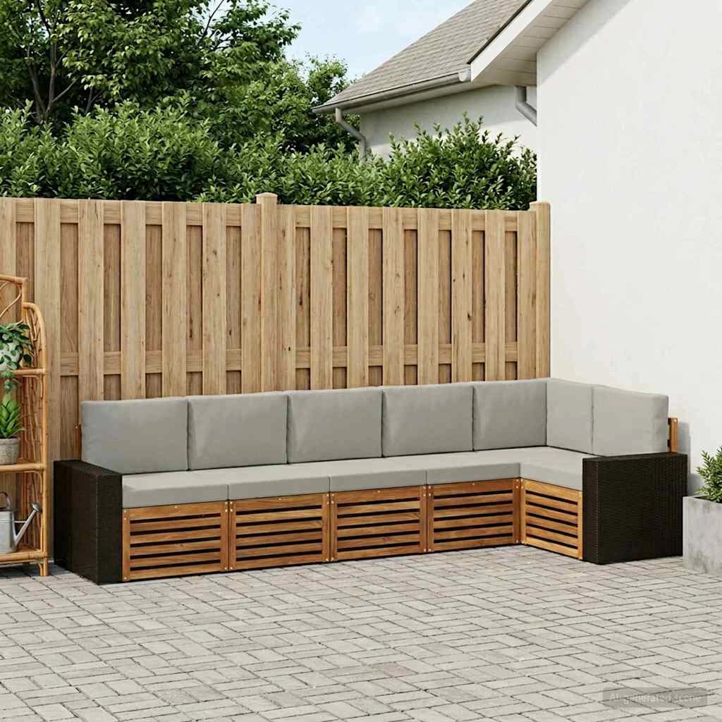 Set di divani da esterno 6 pz Naturale e Grigio Chiaro 3384422