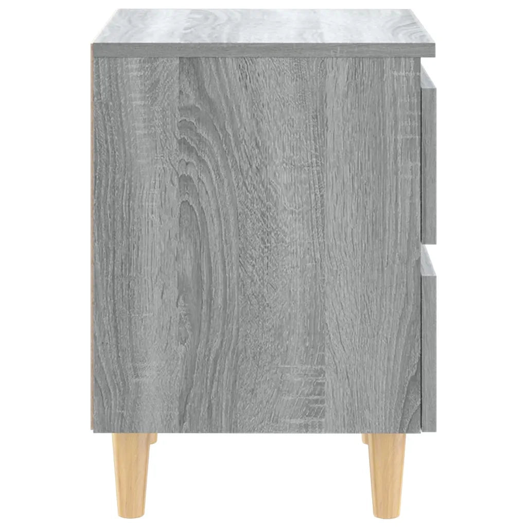 Set di 2 Comodini | Armadio da Notte | Mobiletto da notte Gambe in Legno Massello Grigio Sonoma 40x30x50 cm