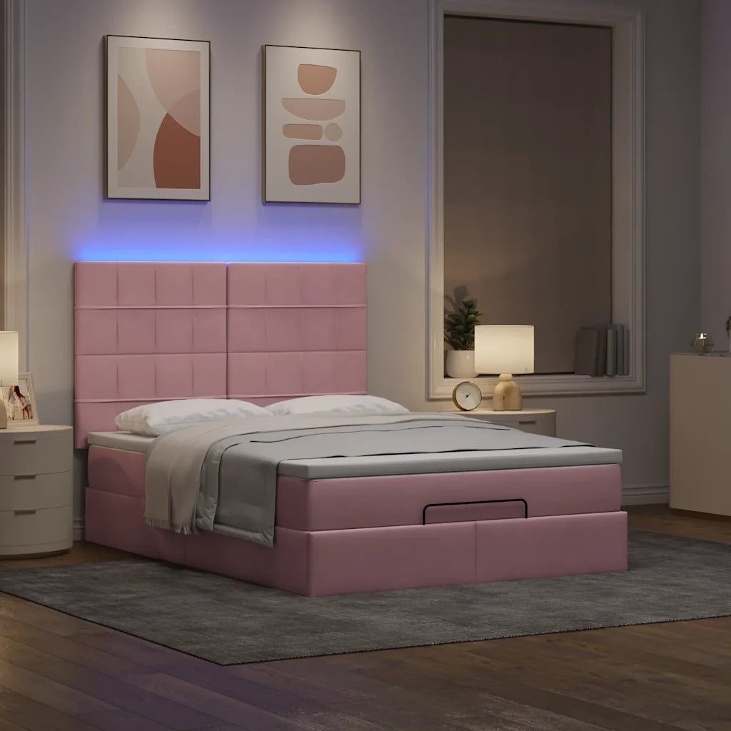 Struttura Letto Pouf con Materassi Rosa 140x190 cm in Velluto 3314323