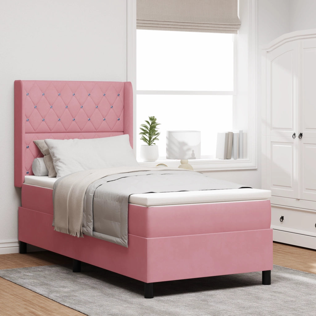 Letto Box Spring con Materasso e LED Rosa 100x200 cm Velluto