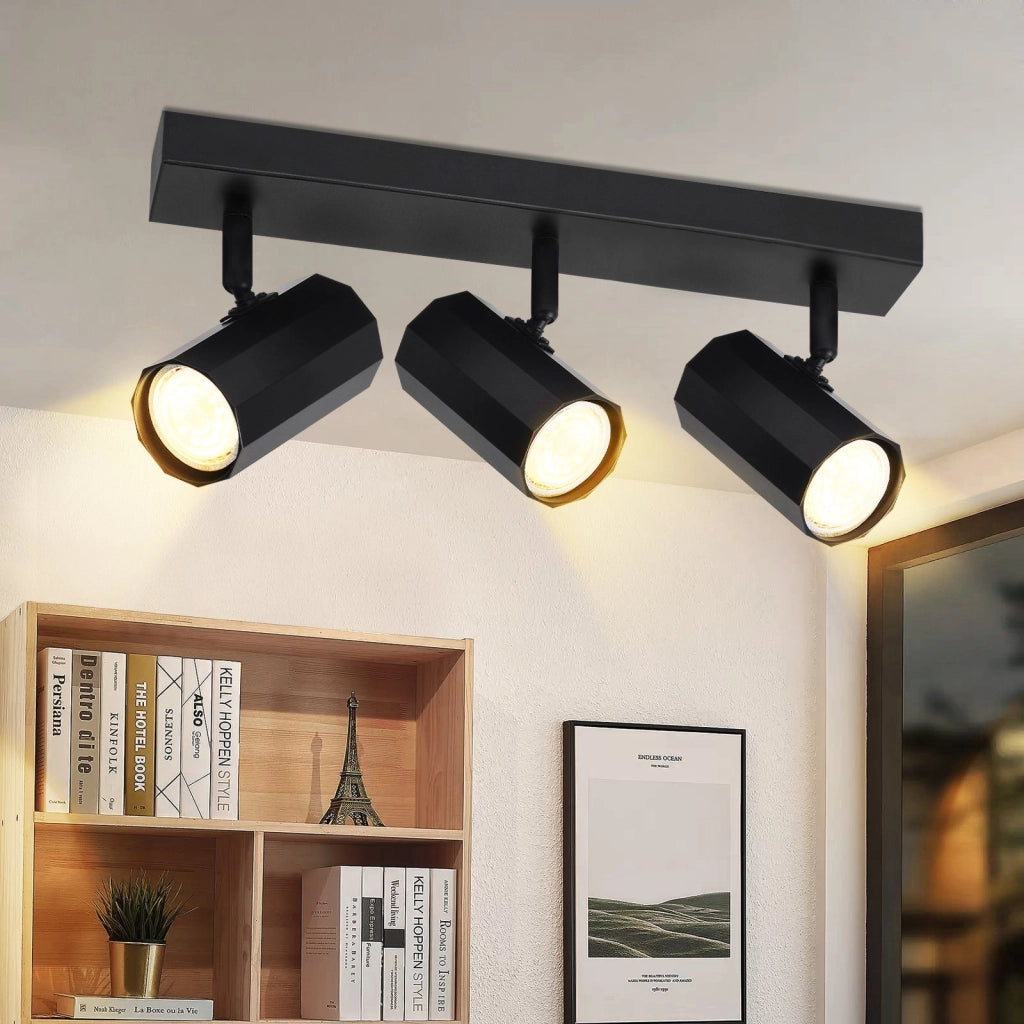 ZMH Faretto da soffitto metallici neri 3 luci GU10 max 25W retro girevoli 350° per salotto cucine sale pranzo