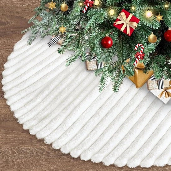 Fur Finto di Velluto Albero di Natale Gonna 122 cm - Piuma Molle - Bianco - Decorazione di Festa di Capodanno