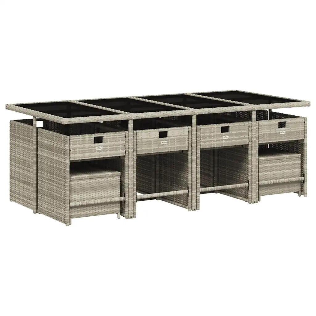 Set da Pranzo da Giardino 13pz con Cuscini Grigio in Polyrattan