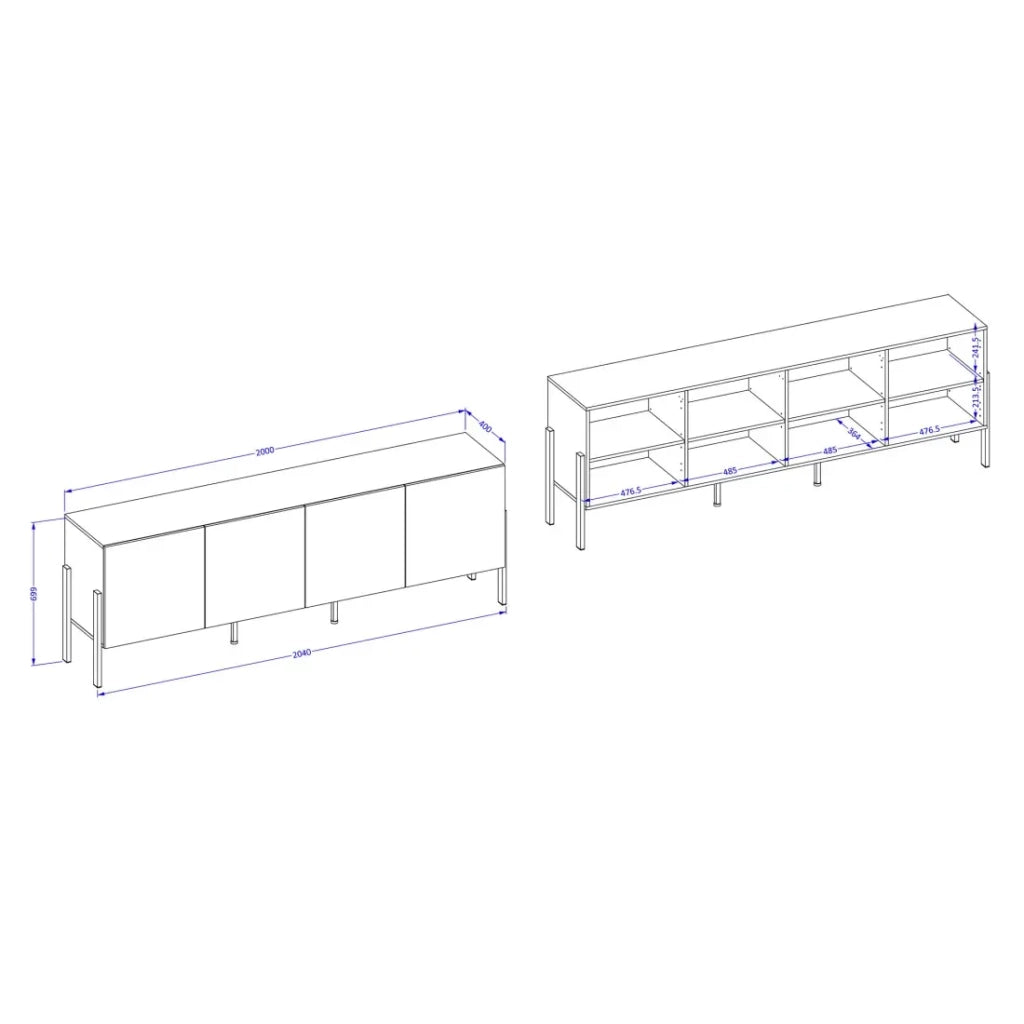 Pack salotto completo collezione SALMA – buffet XL 4 porte, armadio & buffet beige & nero opaco