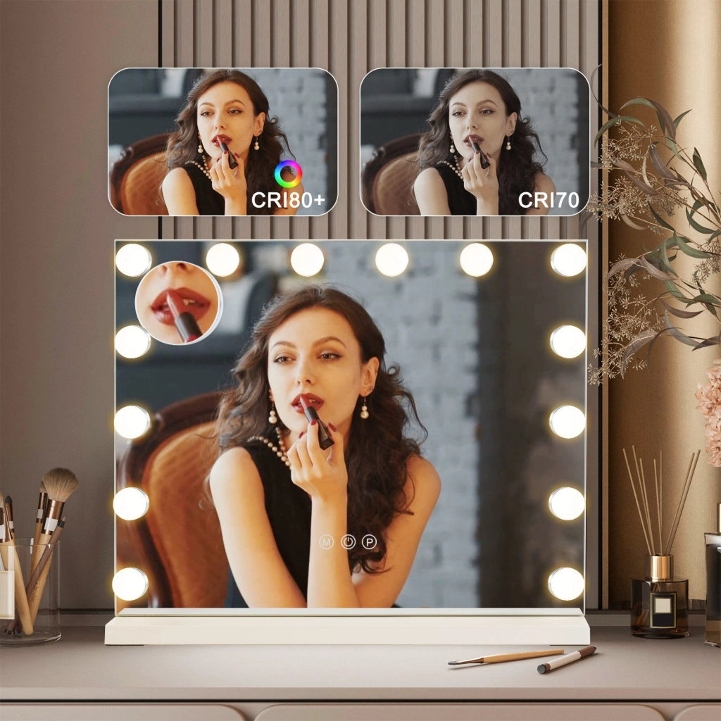 ZMH Specchietto da Trucco Hollywood con Luci LED 14 Diodi USB 50x40 cm 3 Modalità Touch Dimmabile Specchio da Toeletta