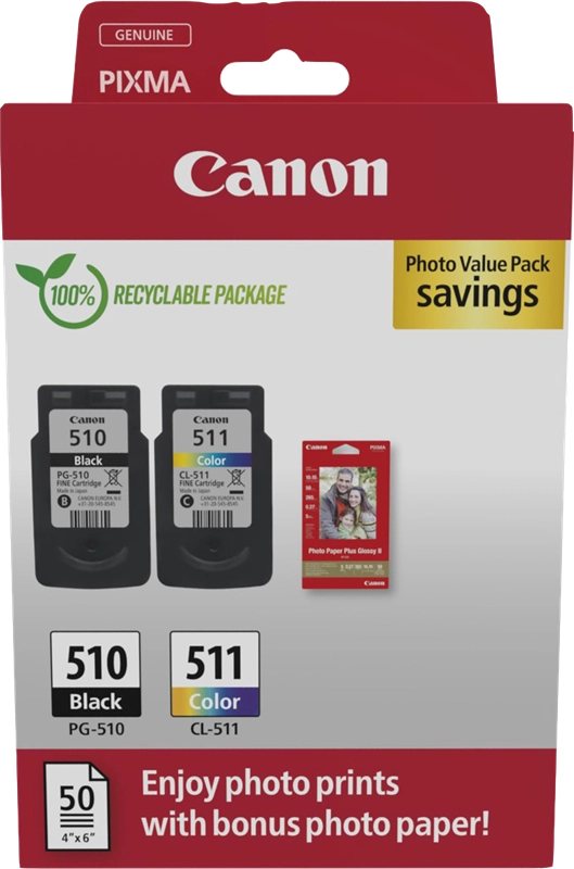 Canon Multipack 2pz cartuccia originale 510+511 (nero+colori) - inclusi 50 fogli carta fotografica 10x15cm