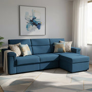 Esca, Divano Letto con Penisola Sfoderabile Made in Italy, 285x160 cm blu