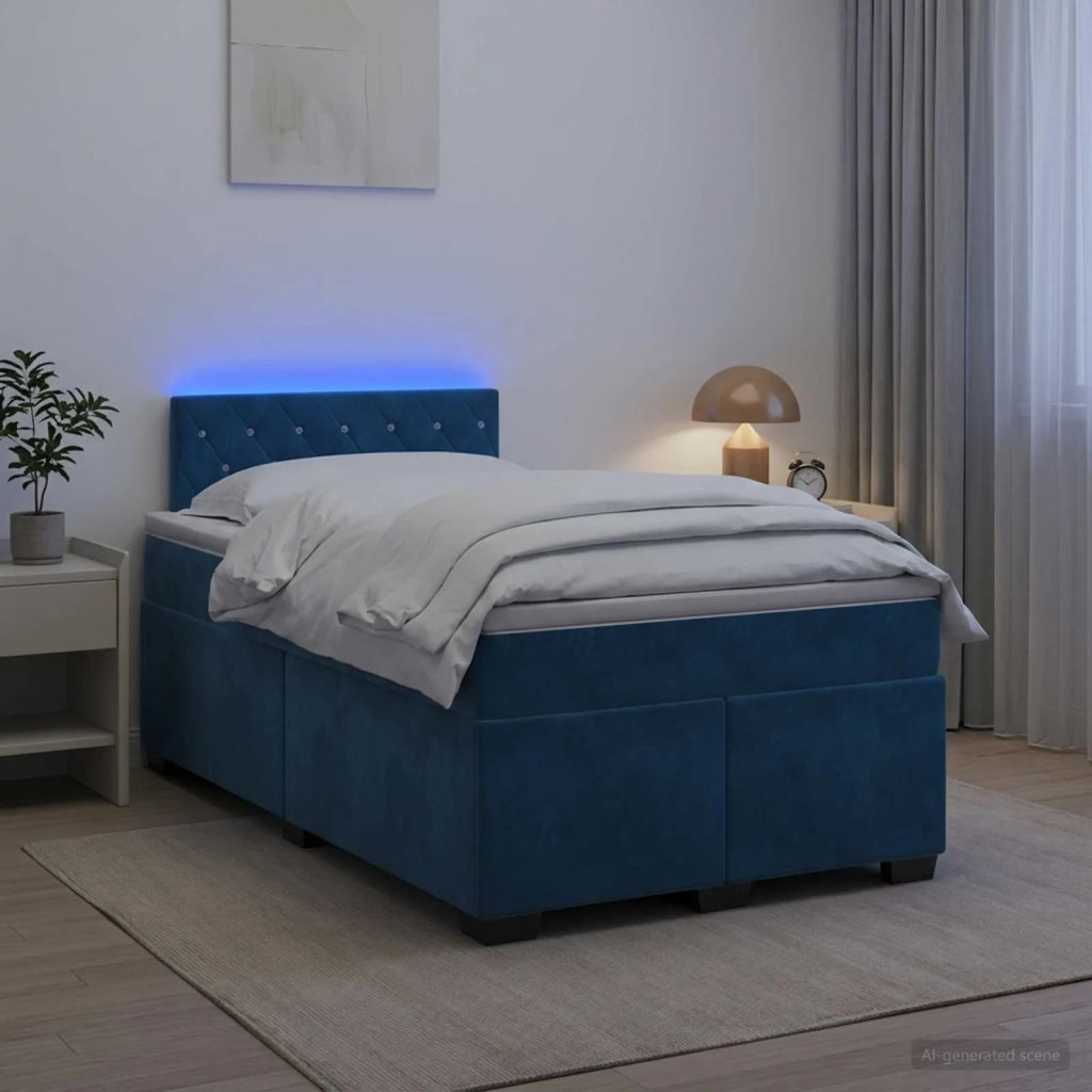 Letto con Box Spring, Materasso e LED Blu 120 x 200 cm Velluto 3452154