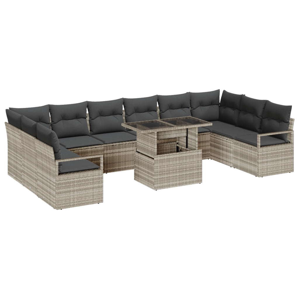 Set di SofÃ  da Giardino 11 Pezzi con Cuscini Grigio Chiaro Rattan Polimerico