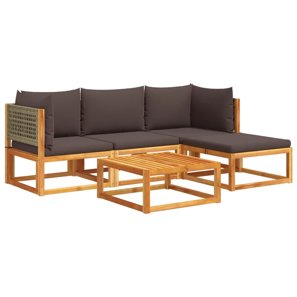 Set di divani da giardino 5 pezzi con cuscini in legno di acacia e rattan 3278895