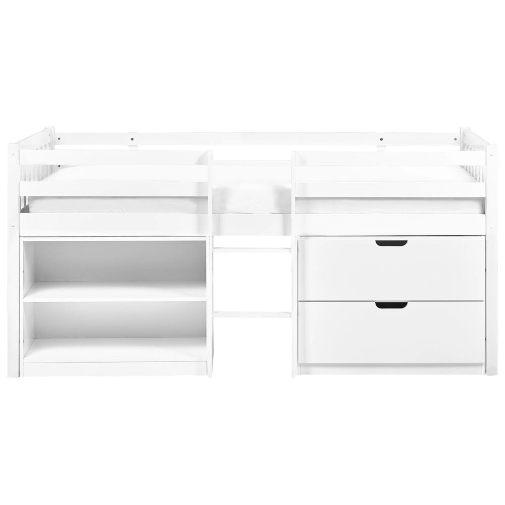 Letto per bambini in legno bianco UE misura singola 90 x 200 cm con telaio a doghe cassetti e ripiani letto per bambini piccoli