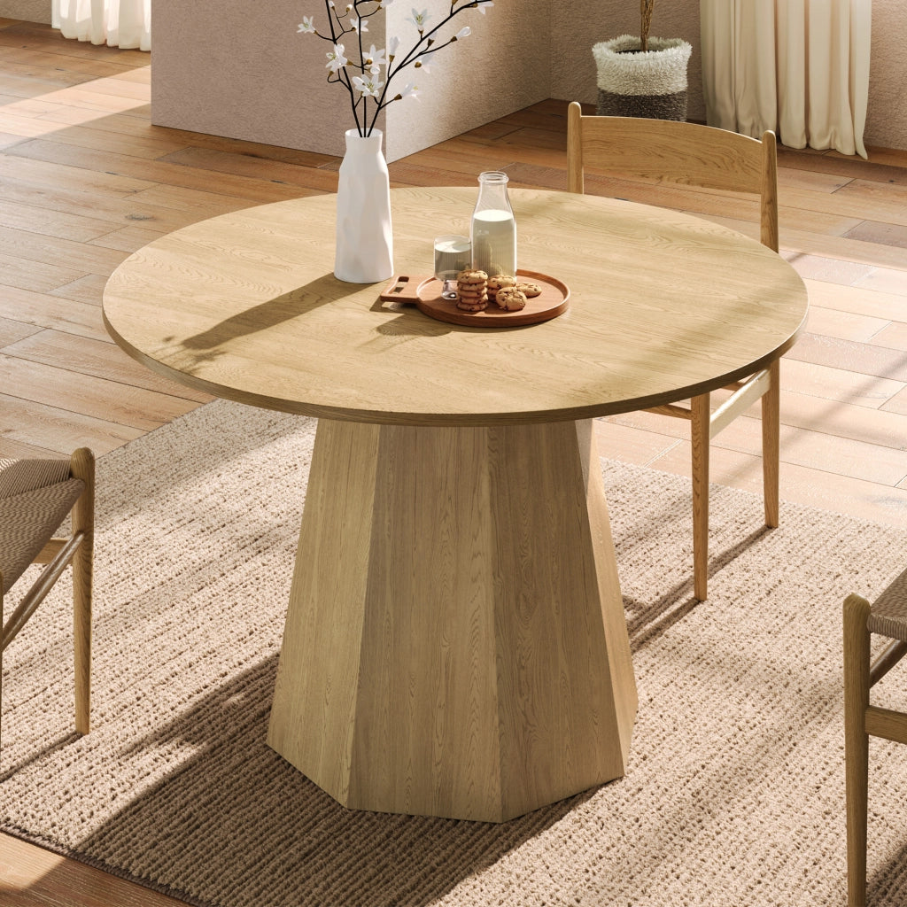 Tavolo da pranzo rotondo per 4-6 persone in MDF effetto rovere, stile scandinavo, per interni, diametro 120 cm