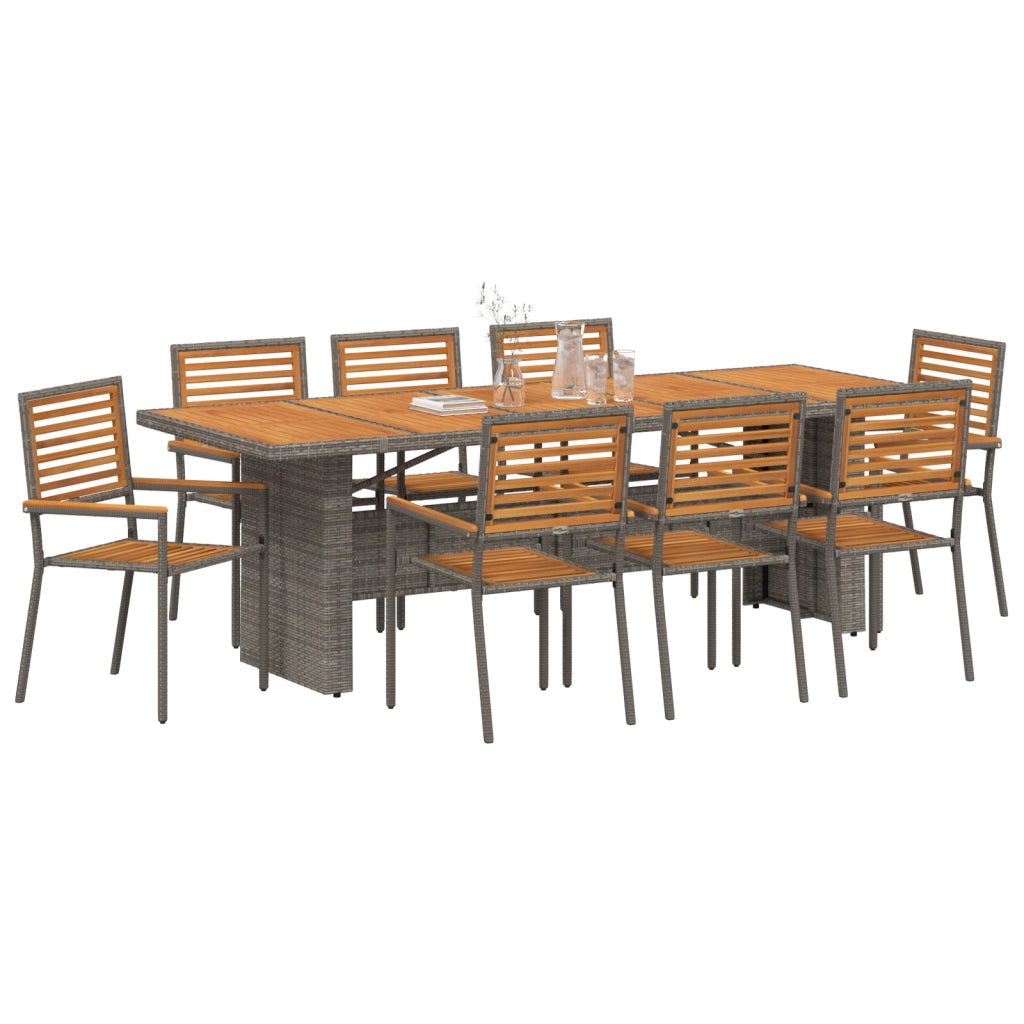 Set da Pranzo da Giardino  da 9 Pezzi Grigio Polyrattan Acciaio