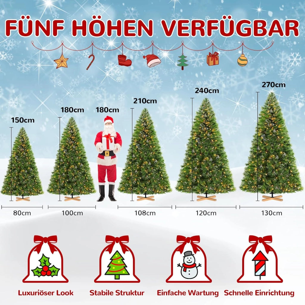 Albero di Natale artificiale, abete Nordmann Premium, aghi di pino pretrattati, rami densi, albero di Natale con supporto in legno fatto a mano (270 cm)
