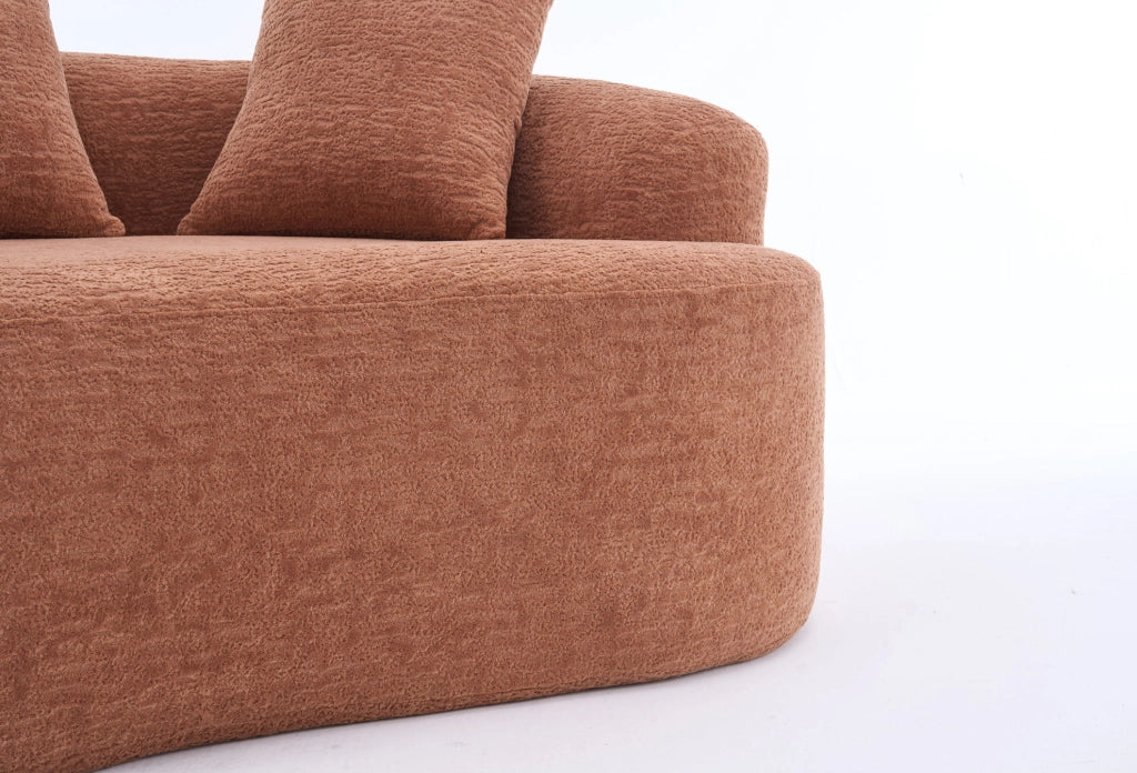 Divano 2 posti 153x94x63 cm in ciniglia corallo, 3 cuscini, per piccoli spazi
