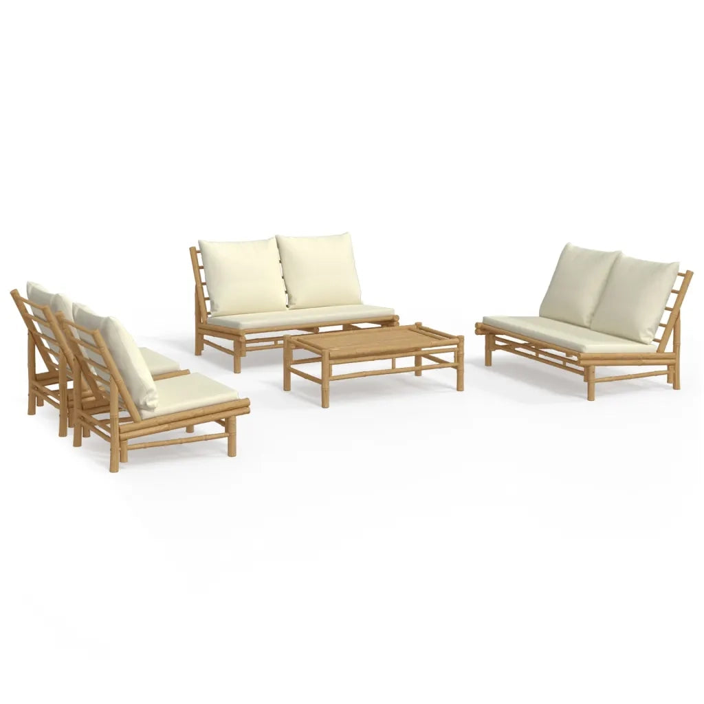 Set Salotto da Giardino 5pz con Cuscini Bianco Crema in Bambù 3156485
