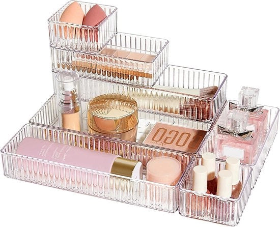 Set organizzatore di contenitori trasparente 7 pezzi a pile, multifunzionale per bagno, ufficio e cucina - Contenitori di archiviazione