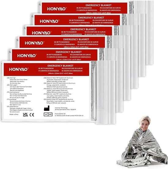 Kit di protezione termica portatile per emergenza, sacco da letto di emergenza - 6 pezzi, 210 × 160 cm