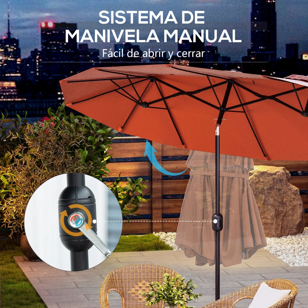 Ombrellone Doppio da Giardino ¨C Xylo ¨C 295x152x222 cm Rosso con Inclinazione e Manovella
