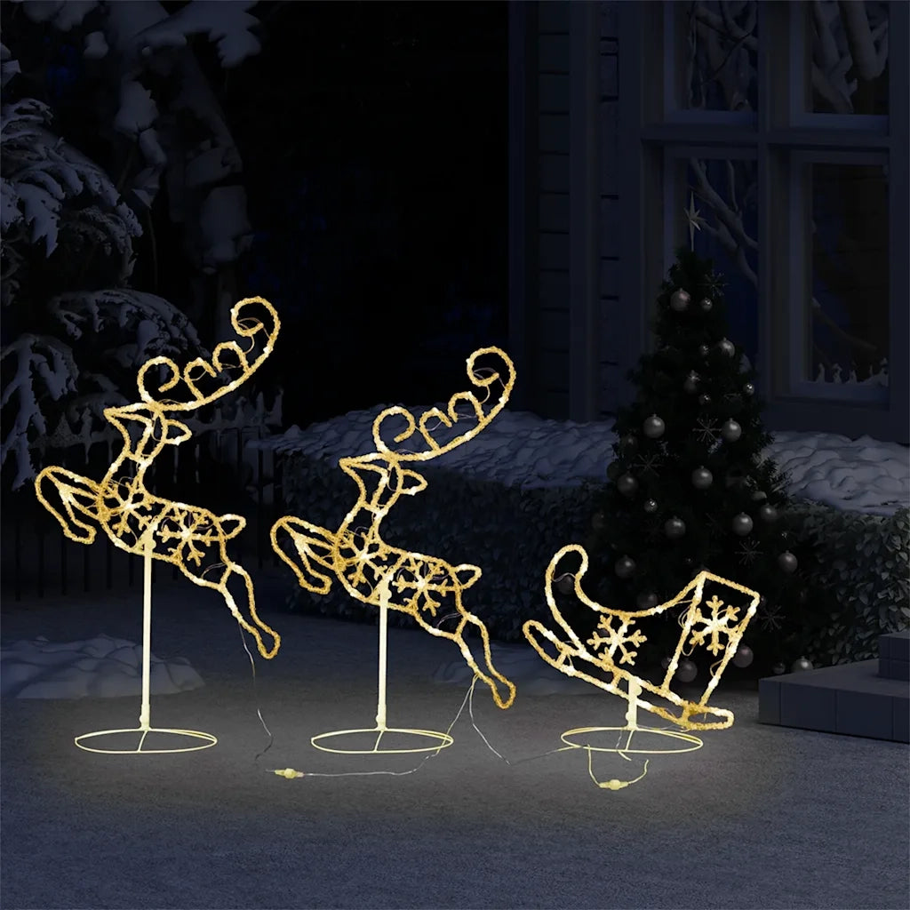 Decorazione Slitta Renne in Acrilico 260x21x87cm Bianco Caldo