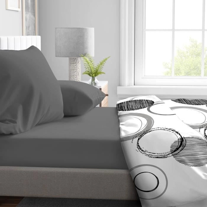 Lenzuolo con angoli - HOME LINGE PASSION - HP71774 - 180 x 200 cm + cuffia 30 cm - Microfibra - 82 g - Grigio antracite