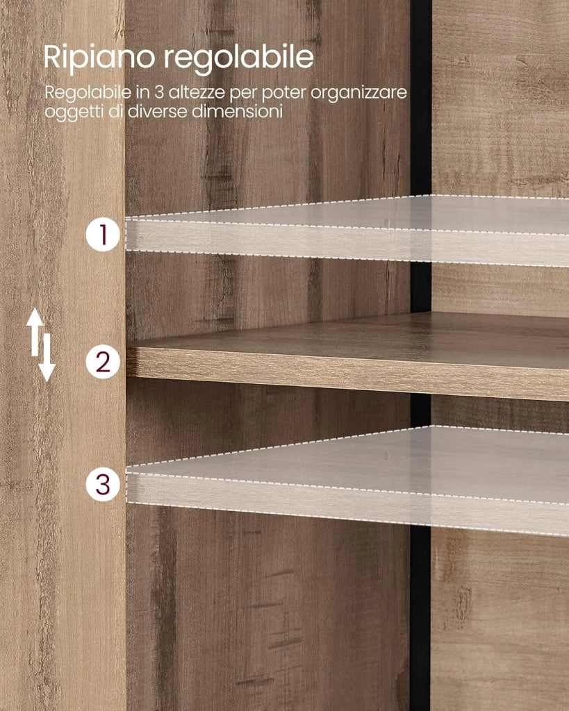 VASAGLE Mobiletto, Credenza, Libreria, 2 Ripiani Aperti e Scomparto con Ripiano Interno Regolabile, Telaio in Acciaio, per Salotto Cucina Studio, Marrone Rovere e Nero LSC066B50