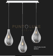 SOSPENSIONE BIANCO 3 LUCI RETTANGOLARE VETRI (1 MEDIO+2 PICCOLI) TUTTI FUME' 1193BI-S3 RPM-FU