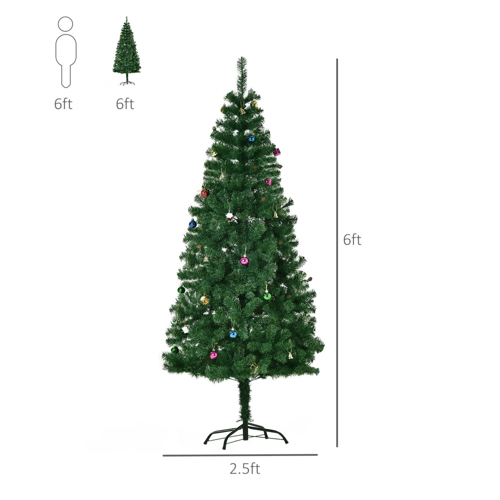 Albero di Natale Artificiale 180 cm Palline e Decorazioni in PVC Ferro
