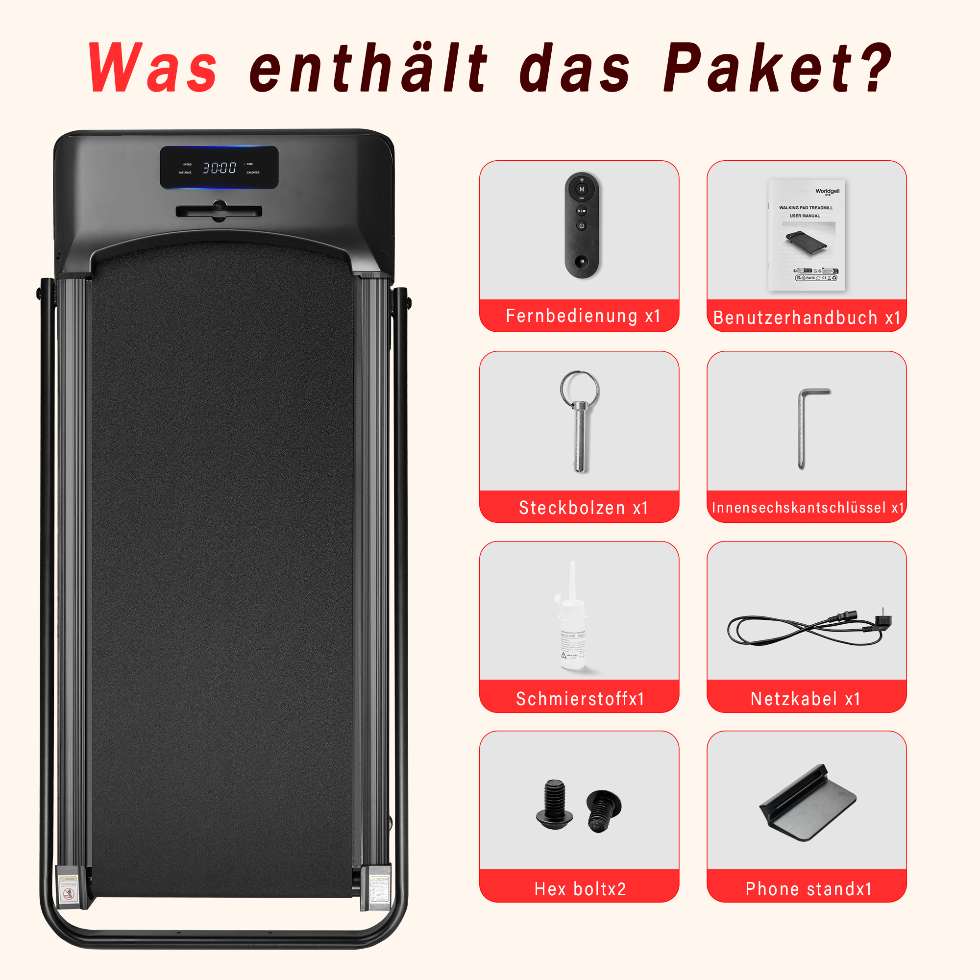 ZMH Tapis roulant domestico con schermo LED e telecomando barre di supporto pieghevoli