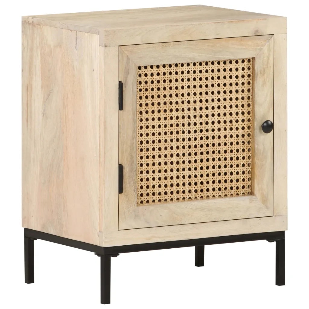 Comodino | Armadio da Notte | Mobiletto da notte 40x30x50 cm Legno Massello di Mango e Canna Naturale