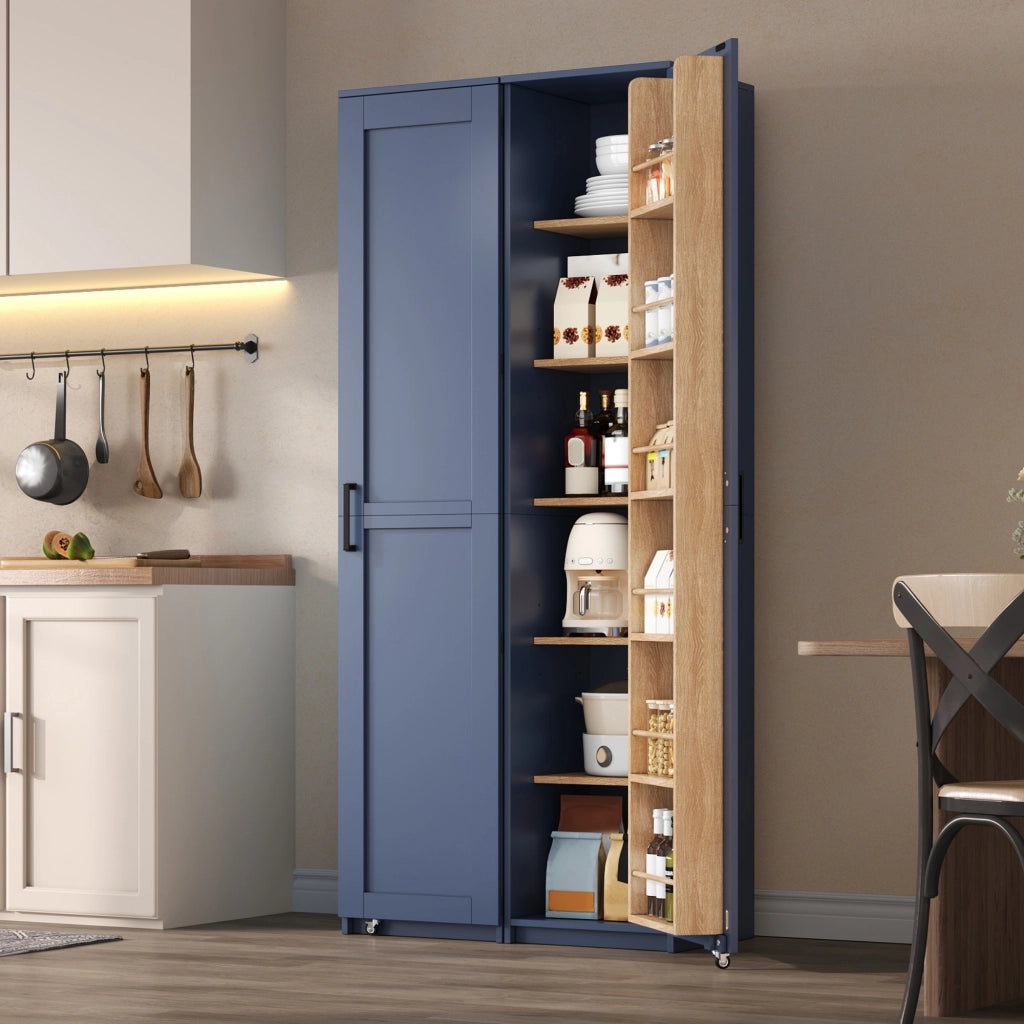 Mobile contenitore alto con ripiani regolabili e vani anta; 40x40x183 cm; blu