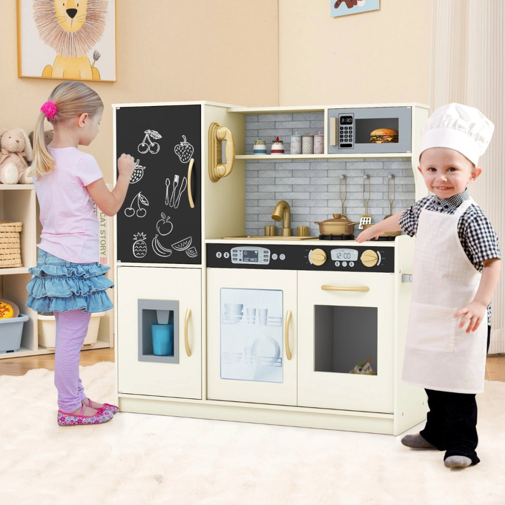 Cucina da gioco finta set per bambini con lavagna telefono microonde-Cucina da gioco finta fabbricatore di ghiaccio divertente Beige