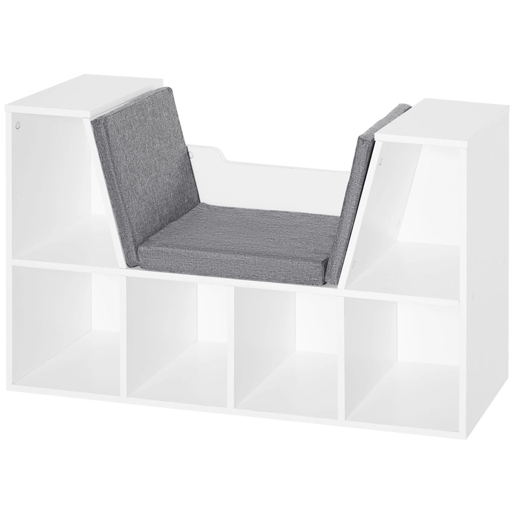 Libreria con seduta e scaffali cubo ¨C zephmum ¨C 102x30x61 cm, bianco e grigio