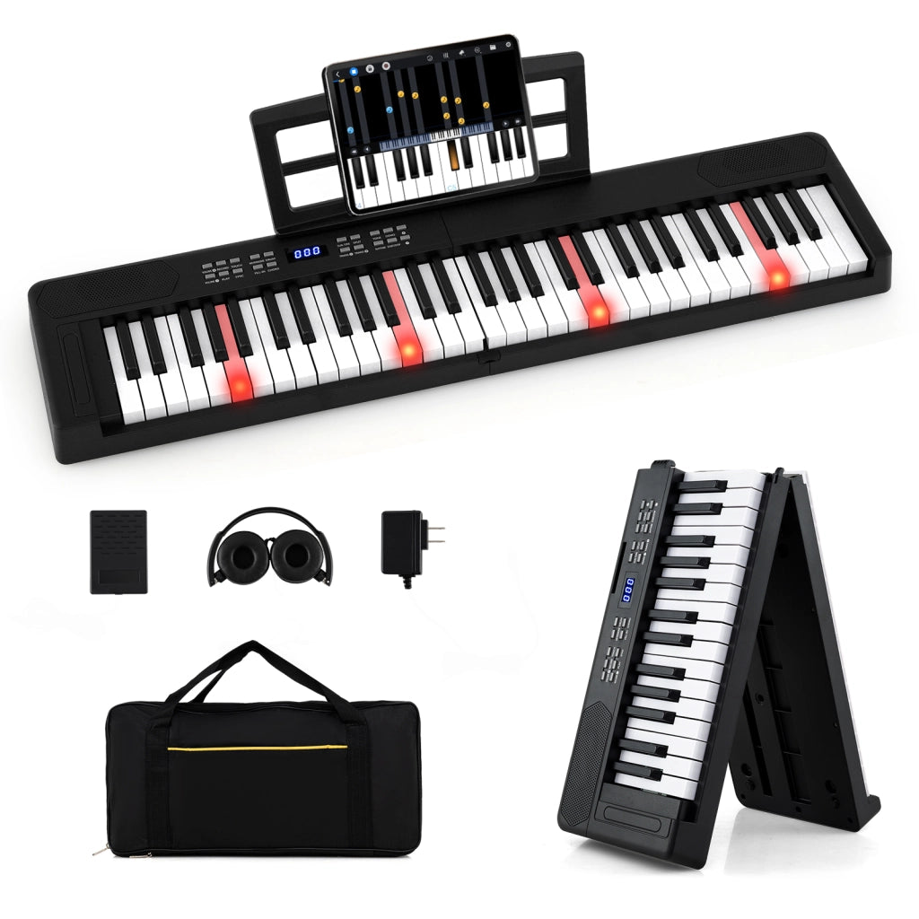 Tastiera pianoforte pieghevole 61 tasti midi cuffie pedale sustain-Tastiera elettronica portatile principianti Nero