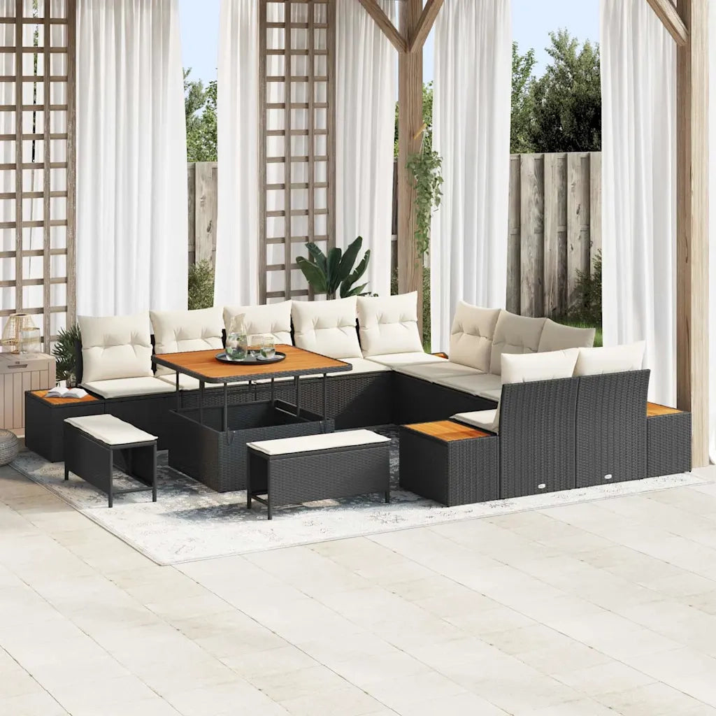 Set Divano da Giardino 13 pcs Nero polyrattan