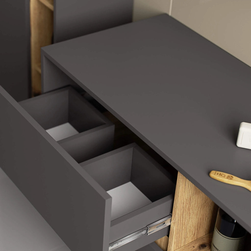 Mobile bagno sospeso senza lavabo VAMI Grigio Grafite, Rovere Artisan 90 cm 2 cassetti 90x45,5x60 cm