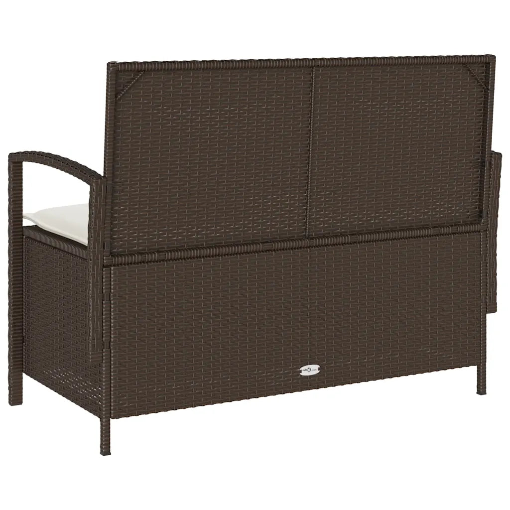 Panchina Portaoggetti da Giardino | Panca da Giardino con Cuscino Marrone Polyrattan
