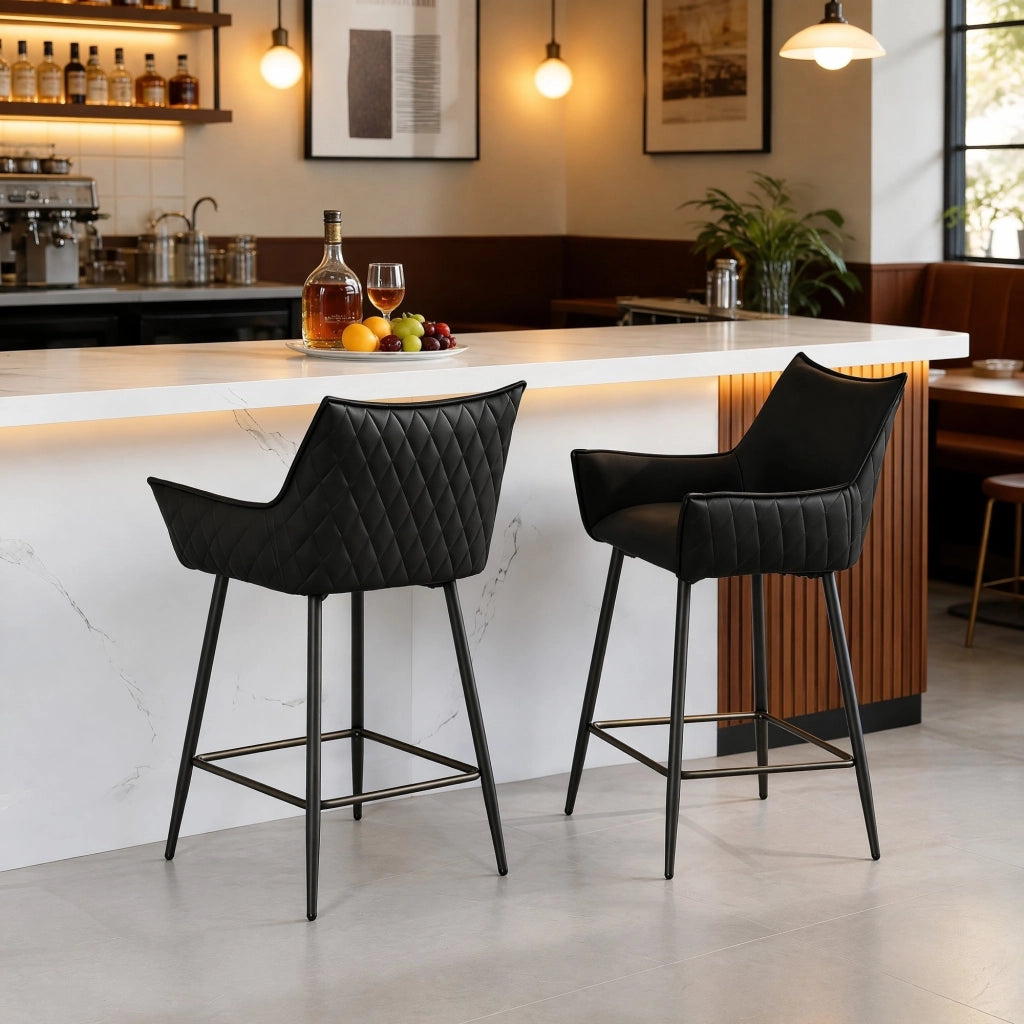 SGABELLO BAR Vintage in PU e Metallo 51x49x90 cm Antracite Set da 2 pezzi
