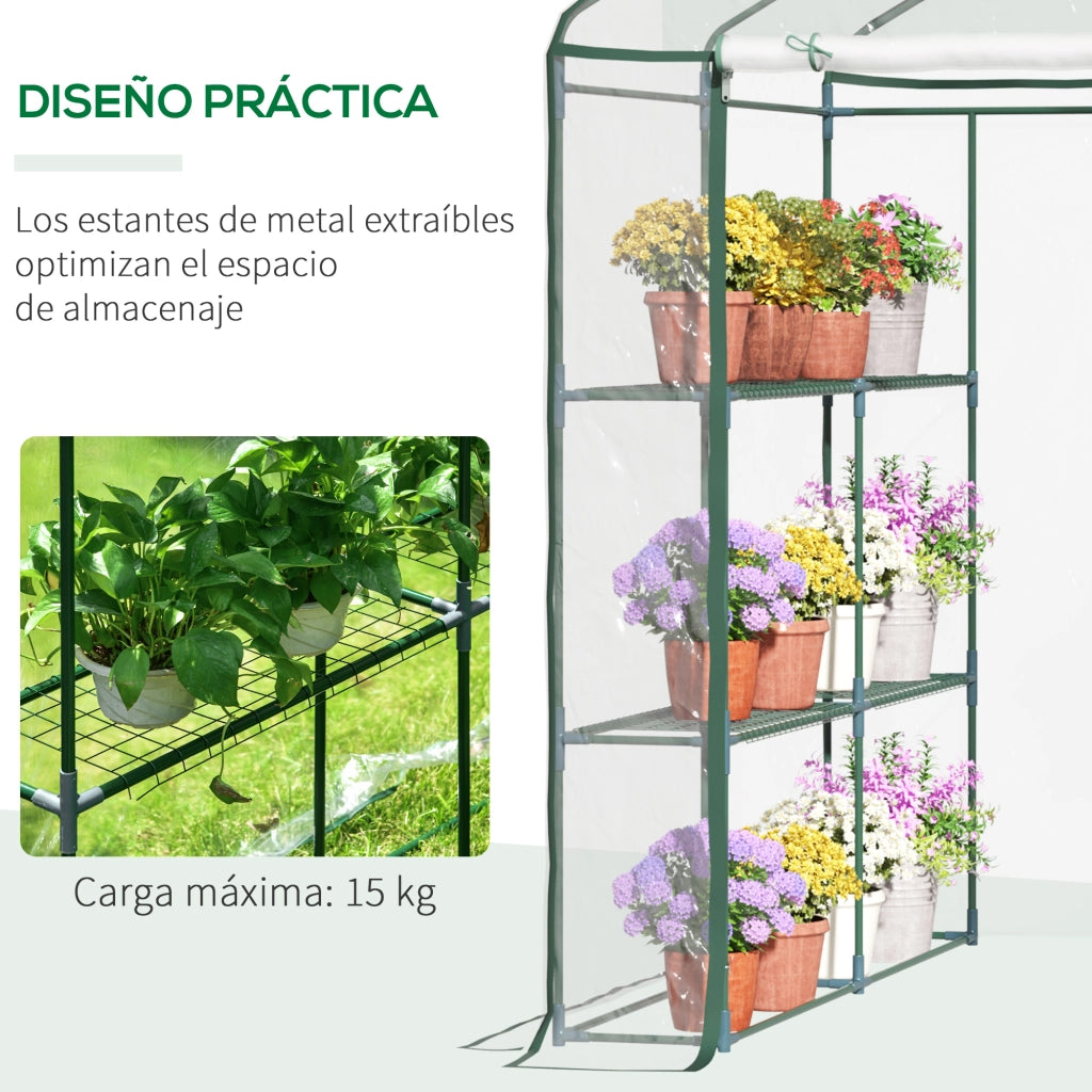 Serra da giardino 3 livelli con ripiani ¨C zephmum ¨C acciaio e PVC 143x143x195 cm verde trasparente