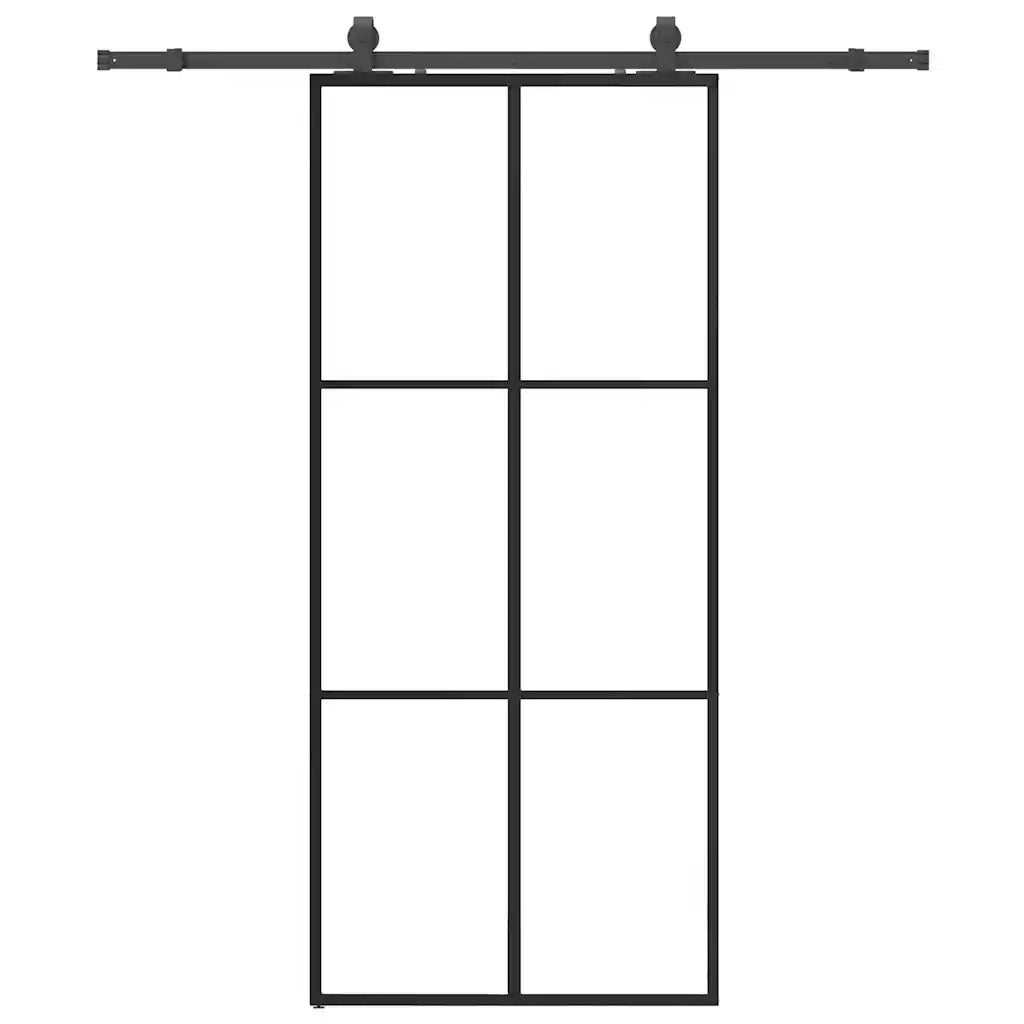 Porta Scorrevole con Ferramenta Nera 90x205 cm in Vetro ESG 3375785